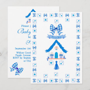 Convites Casa Azul Personalizada É um Chá de fraldas