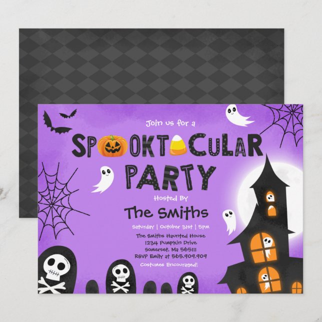 Convites Casa Branca de Halloween Assombrada Spooktacular (Frente/Verso)