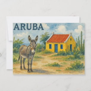 Convites Casa cunucu amarela de Aruba com burro aquarela