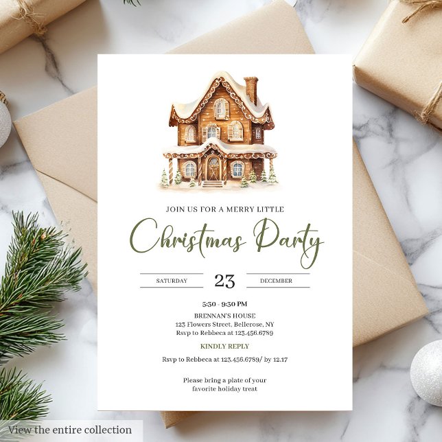 Convites Casa de biscoito de gengibre aconchegante festa de (Cozy gingerbread house earthy Christmas party Invitation)