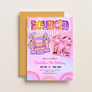 Convites Casa de Bounce Rosa Pastel Arco-íris para Aniversá