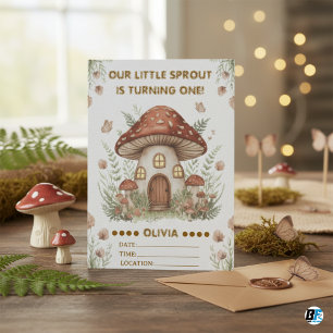 Convites Casa de Cogumelo Little Sprout Floresta 1º Anivers