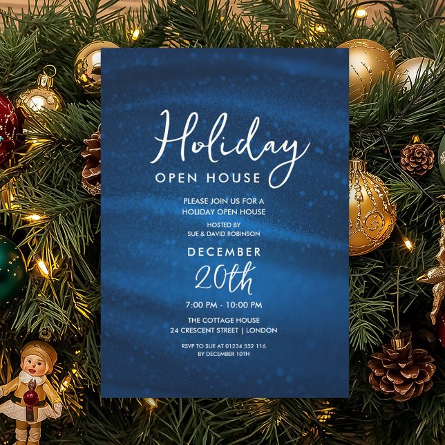 Convites Casa de Férias Elegante Open House Glam Naval Bril (Elegant Holiday Open House Navy Sparkle Glam Invitation)