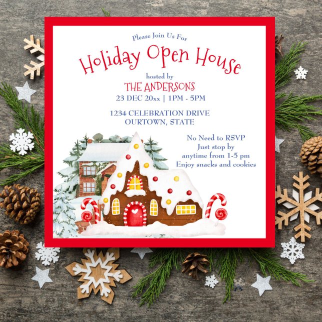 Convites Casa de festas de pão de gengibre (Ginger bread house holiday open house party editable template invitation digital download)