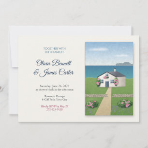 Convites Casa de Praia com Rosas Painel Pintado Casamento