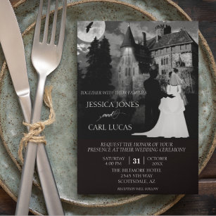 Convites Casa do Castelo de Halloween do Casal de Casamento