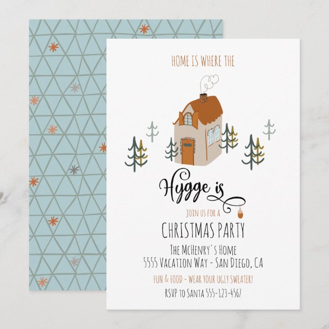 Convites Casa é onde o Hygge é a Festa de Natal (Frente/Verso)