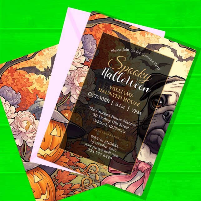 Convites Casa Spooky do Cachorro Pug e Festa de Halloween (Criador carregado)