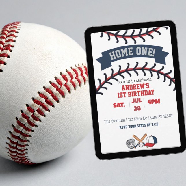Convites Casa Um, Aniversário de 1 ano de Baseball (Criador carregado)