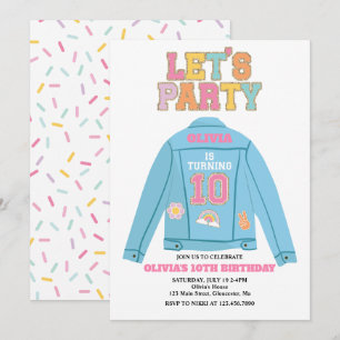 Convites Casaco jeans Preppy Patch de aniversário de 10 ano