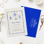 Convites casado fedorento de trendy azul-funky, desenhado à<br><div class="desc">ilustrações desenhadas à mão e manuscritas | moda,  colorida,  divertida moda moda |</div>