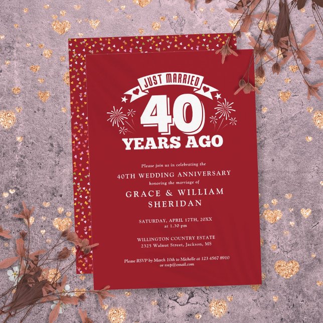 Convites Casados há 40 Anos de Casamento (Just Married 40th Wedding Anniversary Invitation)