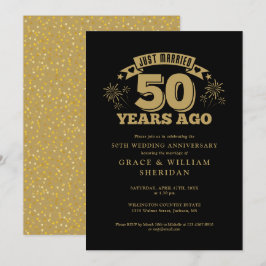 Convites Casados Há 50 Anos Bodas de Ouro Preto e Dourado