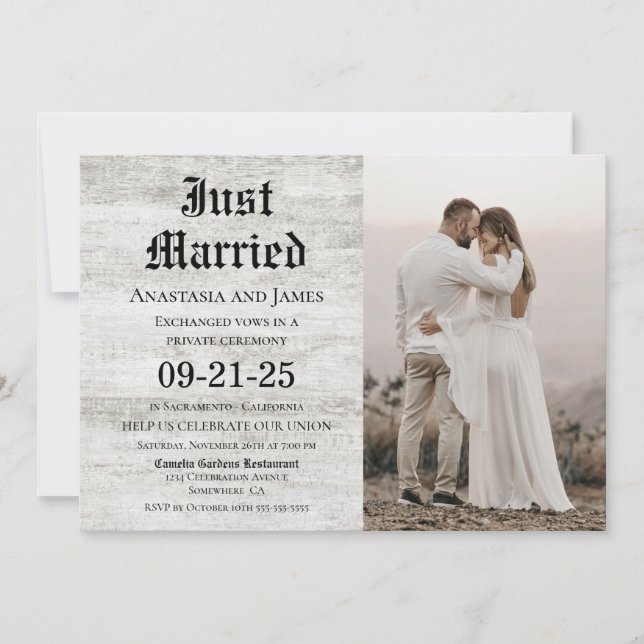 Convites Casados Rustico Foto de Madeira Pós Casamento (Frente)