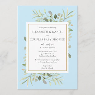 Convites Casais Azuis Chá de Bebê Eucalyptus Greenerescênci