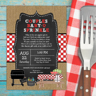 Convites Casais Baby Q Sprinkle, chá de fraldas de CHURRAS