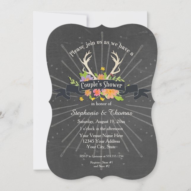 Convites Casais Chá Antler Wildflower Starburst Rustic (Frente)