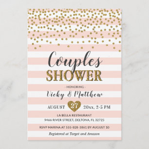 Convites Casais Chá de casamento Blush Pink Dourado Confett