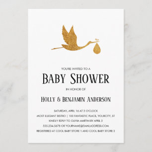 Convites Casais Chá de fraldas Faux Gold Foil Storle c/ Bun