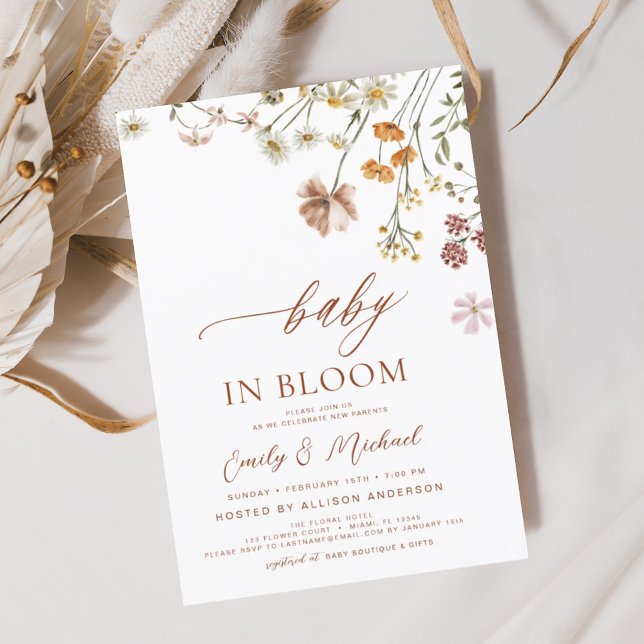 Convites Casais Chá de fraldas Flor Selvagem Bebê em Sangue (Criador carregado)