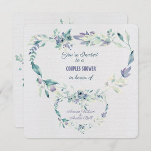 Convites Casais Chá Flores Azuis de Aquarela Quadro