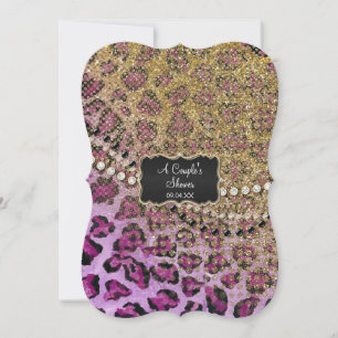 Convites Casais Chá Roxo Impressão Animal Dourada Leopard