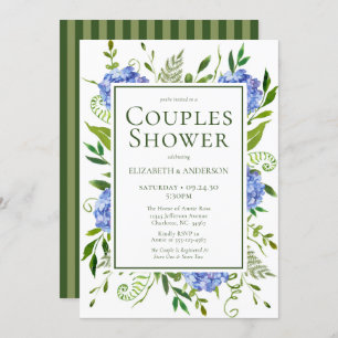 Convites Casais de Aquarela Azul Hydrangeas Florais Chá