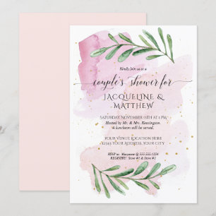 Convites Casais de Aquarela Modernos Chá Eucalyptus Folhas