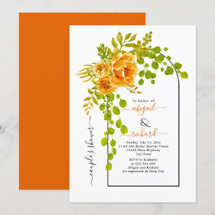 Convites Casais de casamento de flores laranja e arcos chá