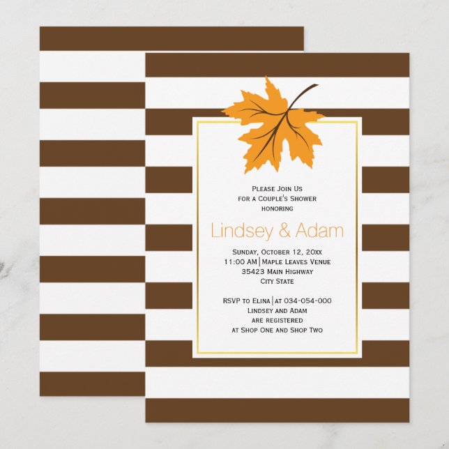 Convites Casais de casamento do mapa laranja e listras chá (Frente/Verso)