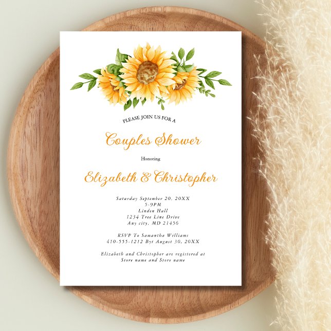 Convites Casais de Casamento Floral Amarelo (Sunflowers Yellow Floral Couples Shower Bridal Shower Wedding Show Invitation Digital or Printed)