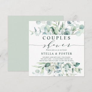 Convites Casais de Folhagem Verde Elegante Chá Quadrado