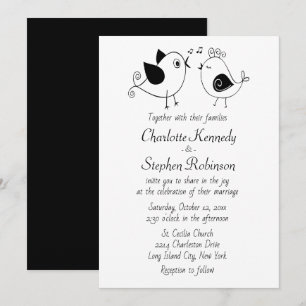 Convites Casais de Pássaros Preto Branco Casamento Pássaros