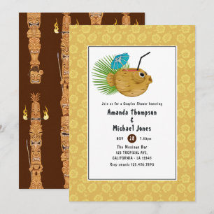 Convites Casais de praia de Tiki Time Luau Summer Chá