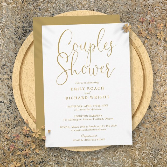 Convites Casais Dourados Chic Chá de casamento Bridal (Chic Gold Couples Bridal Wedding Shower Invitation)