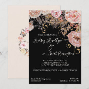 Convites Casais Dourados com Rosa de Blush Floral sem Fio