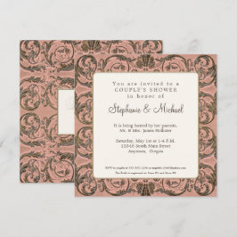 Convites Casais Elegantes Chá Vintage Barroco Blush Dourado