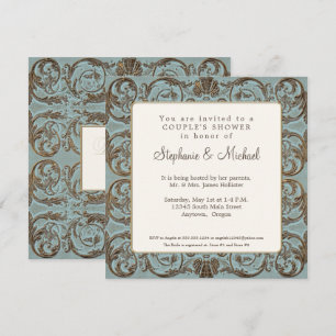 Convites Casais Elegantes Vintage Barroco Chá Azul no Dour
