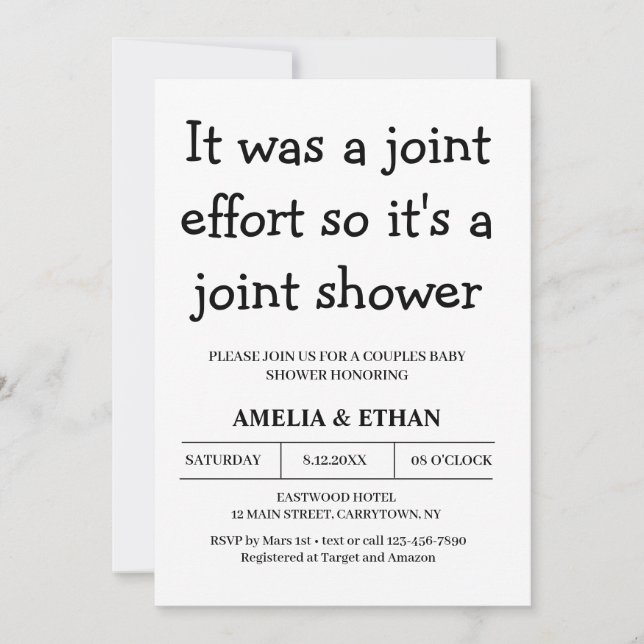 Convites Casais engraçados Chá de fraldas preto e branco (Frente)