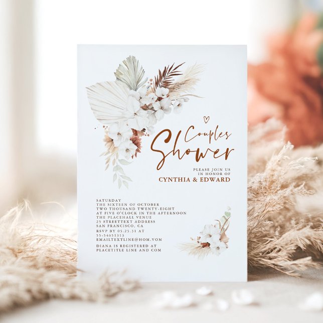 Convites Casais Florais Boho Elegante Terracotta Chá (Boho Couples Shower Invitation)
