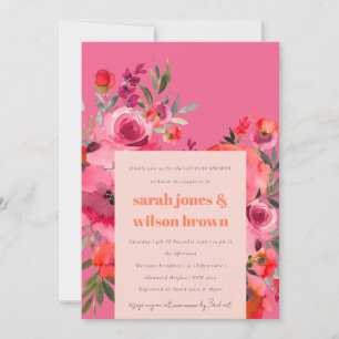 Convites Casais Florais Boho Hot Pink Watercolor