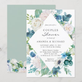 Convites Casais Florais Brancos Verdes Pálidas Azul Chá Ver