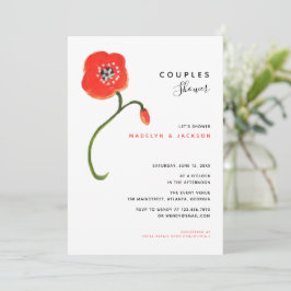 Convites Casais florais modernos de papoila vermelha chá