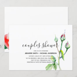 Convites Casais modernos CHUVEIRO Aquarela Rosas Manuscrita