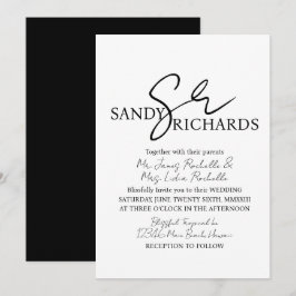 Convites Casais Monogramados Preto Branco Casamento Script 