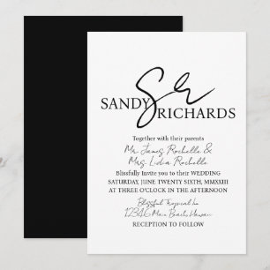 Convites Casais Monogramados Preto Branco Casamento Script 