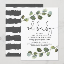 Convites Casais neutros do gênero chá de fraldas eucalipto