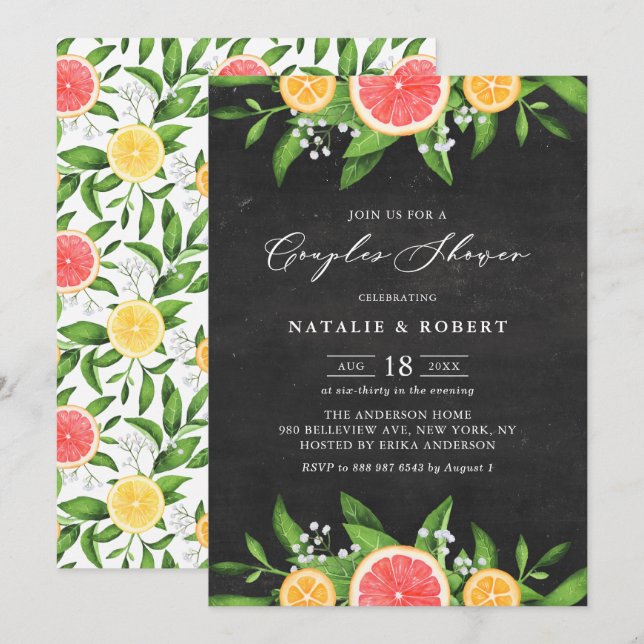 Convites Casais para placas de toranja e laranjas Chá (Frente/Verso)