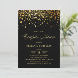 Convites Casais Pretos de Faux Gold Foil Confetti