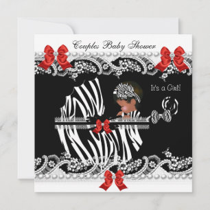 Convites Casal Afro-Americano Chá de Bebê Menina Zebra
